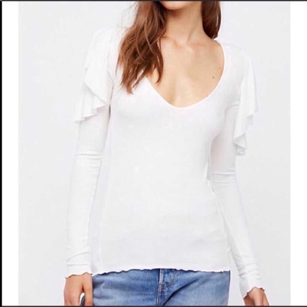 NWT Free People On Rewind Ruffle Shoulder Top - Picture 2 of 3